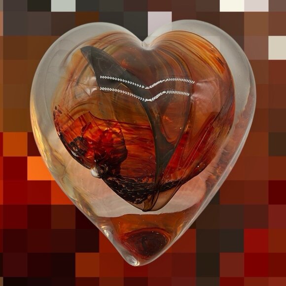 Heart Art Glass Gorgeous Red and Black Paperweight Quality Glass Polished Bottom - Picture 3 of 16